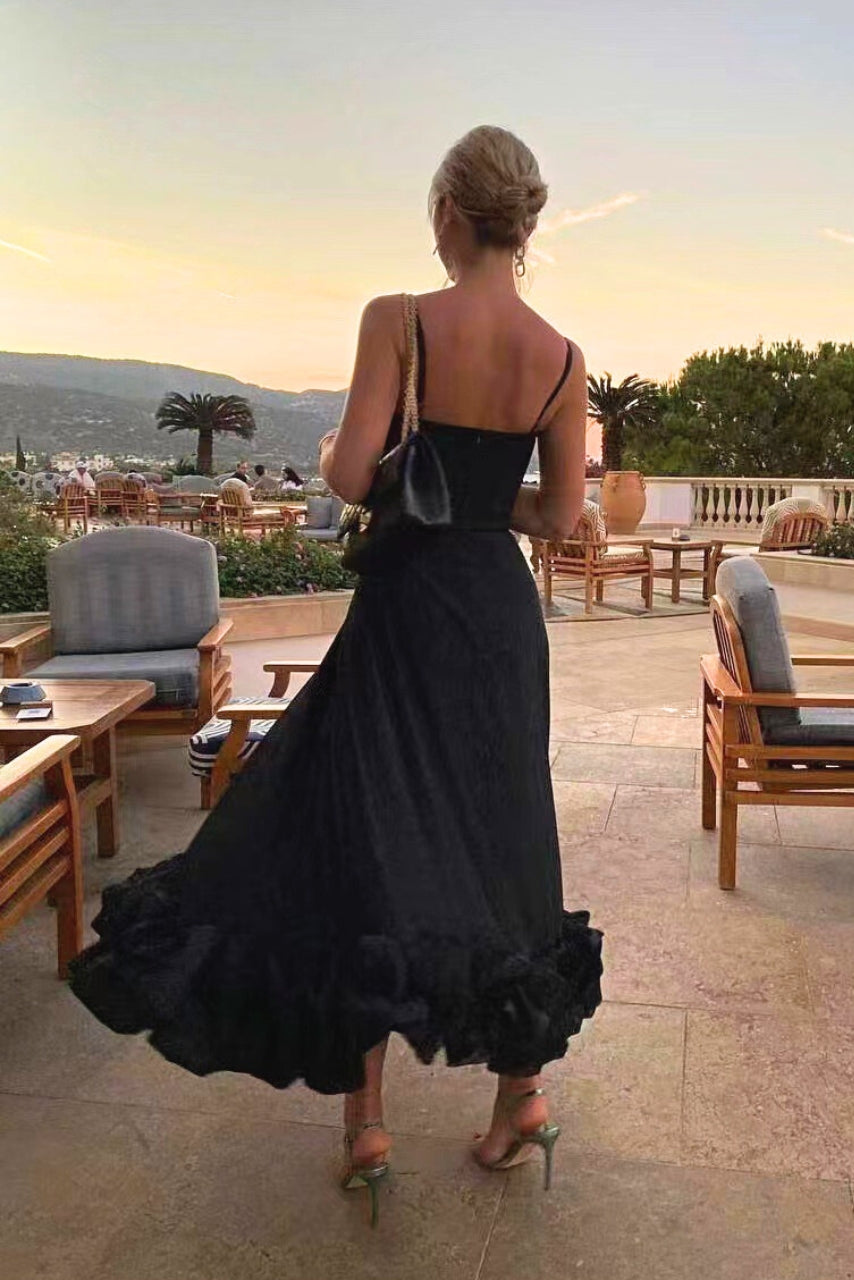 Women's Spaghetti Strap Maxi Dress with Ruffled Hem-4