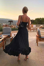 Women's Spaghetti Strap Maxi Dress with Ruffled Hem-4