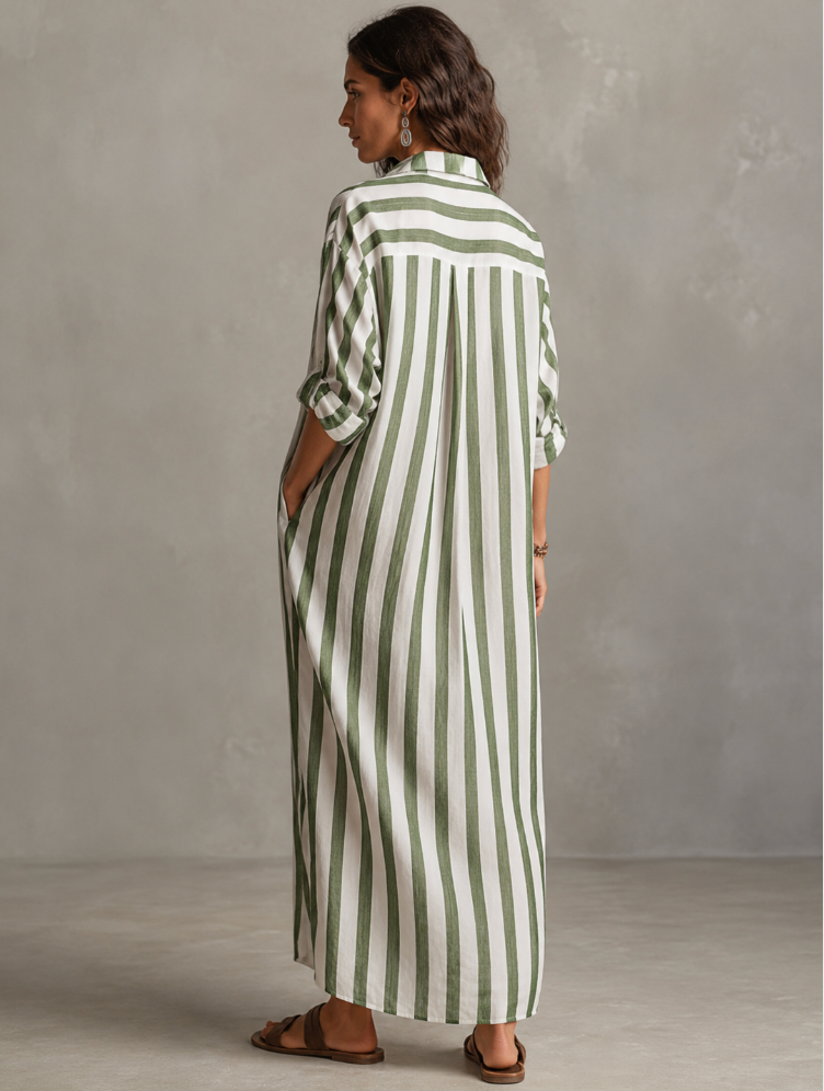Women's Long Sleeve Striped Maxi Dress
