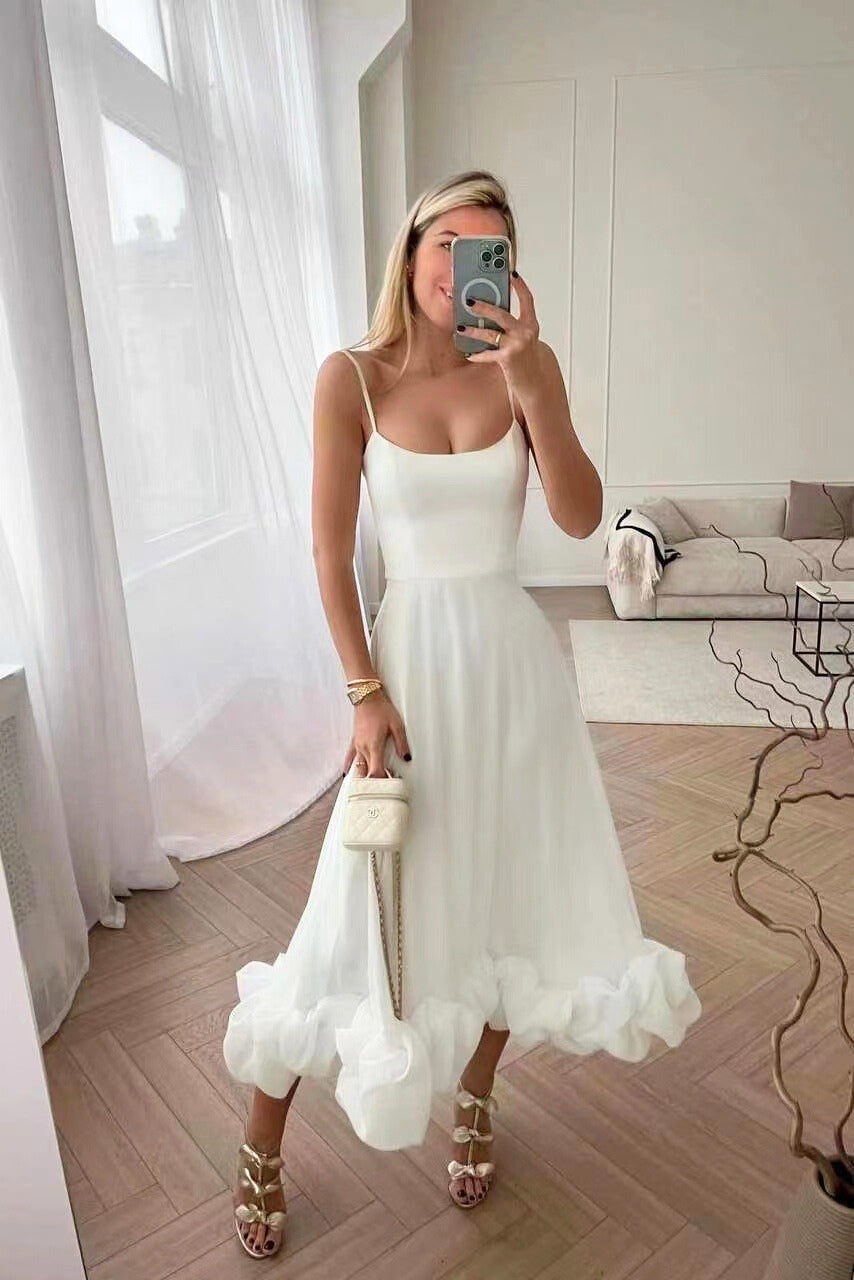 Women's Spaghetti Strap Maxi Dress with Ruffled Hem-2