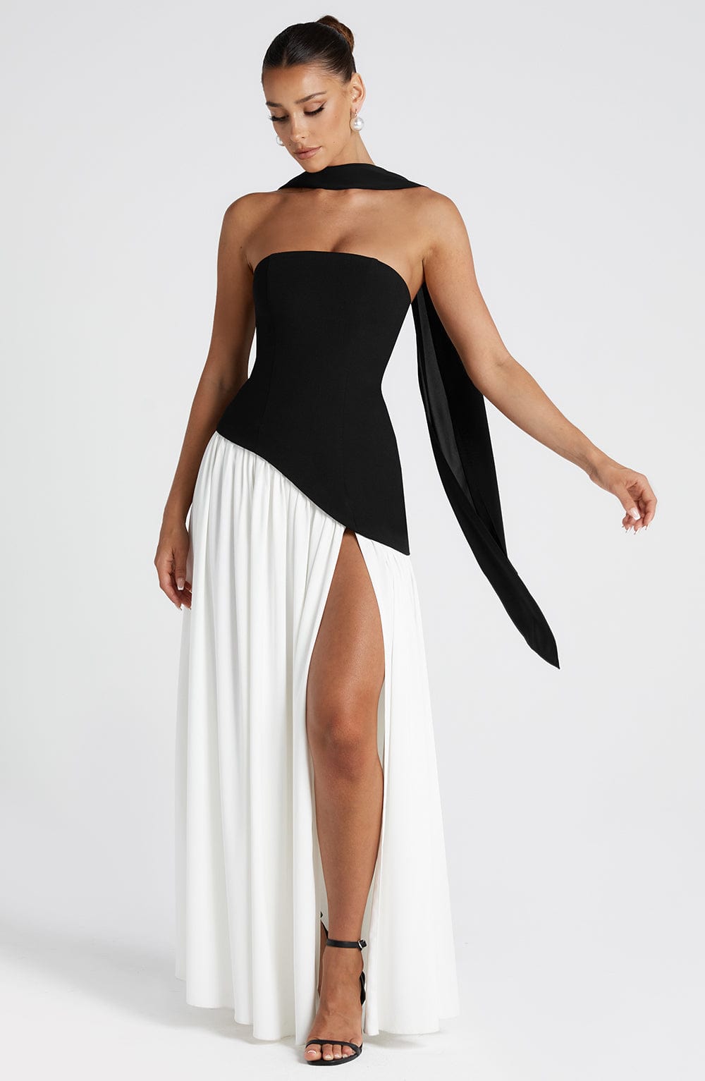 Women's Strapless Halter Maxi Dress with High Slit-16