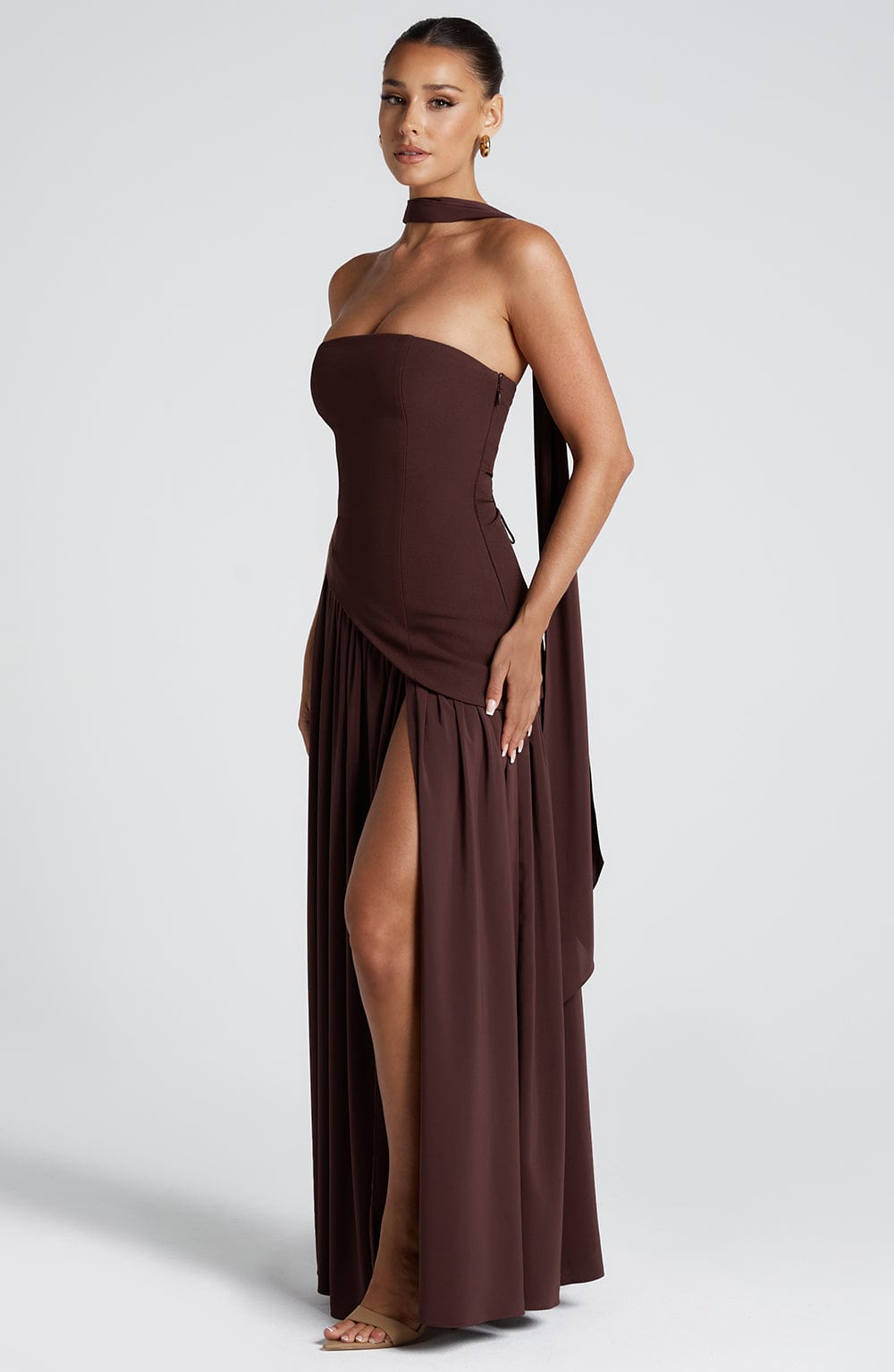 Women's Strapless Halter Maxi Dress with High Slit-10