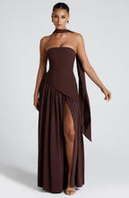 Women's Strapless Halter Maxi Dress with High Slit-5