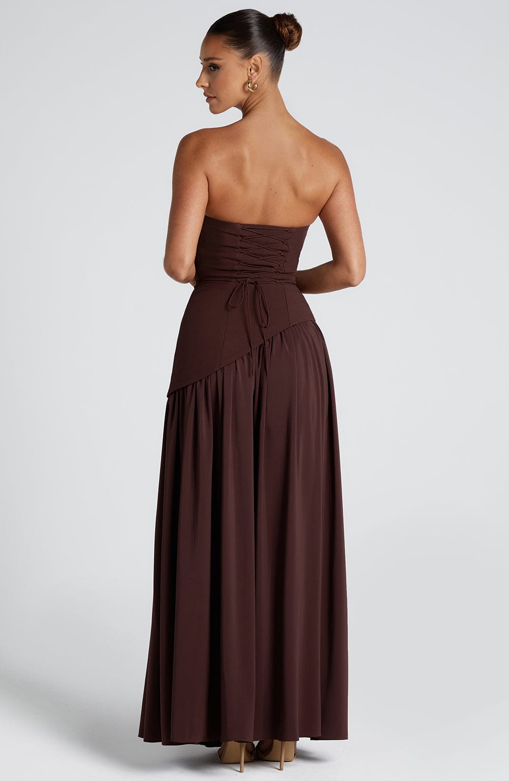 Women's Strapless Halter Maxi Dress with High Slit-8