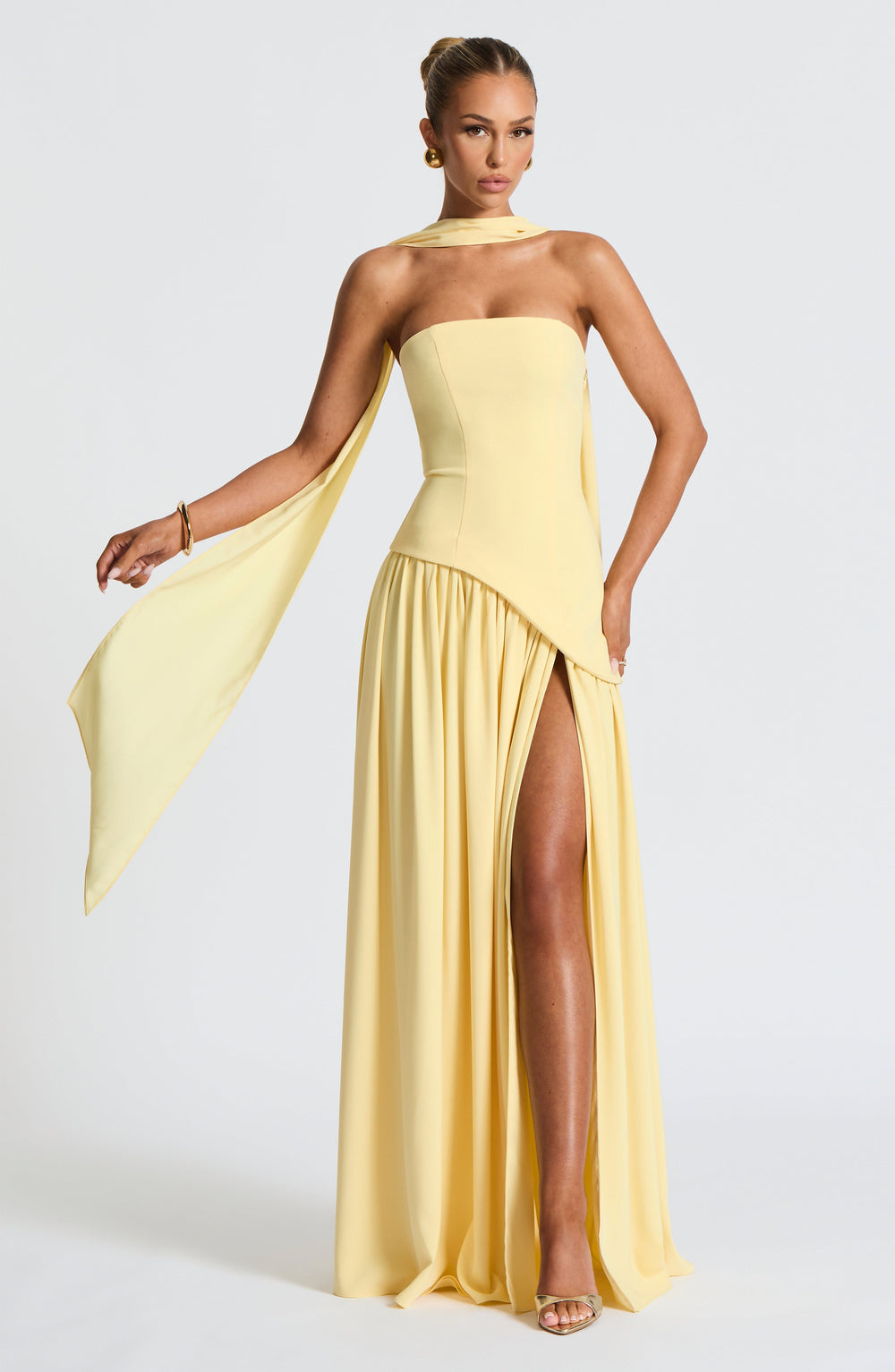 Women's Strapless Halter Maxi Dress with High Slit-2