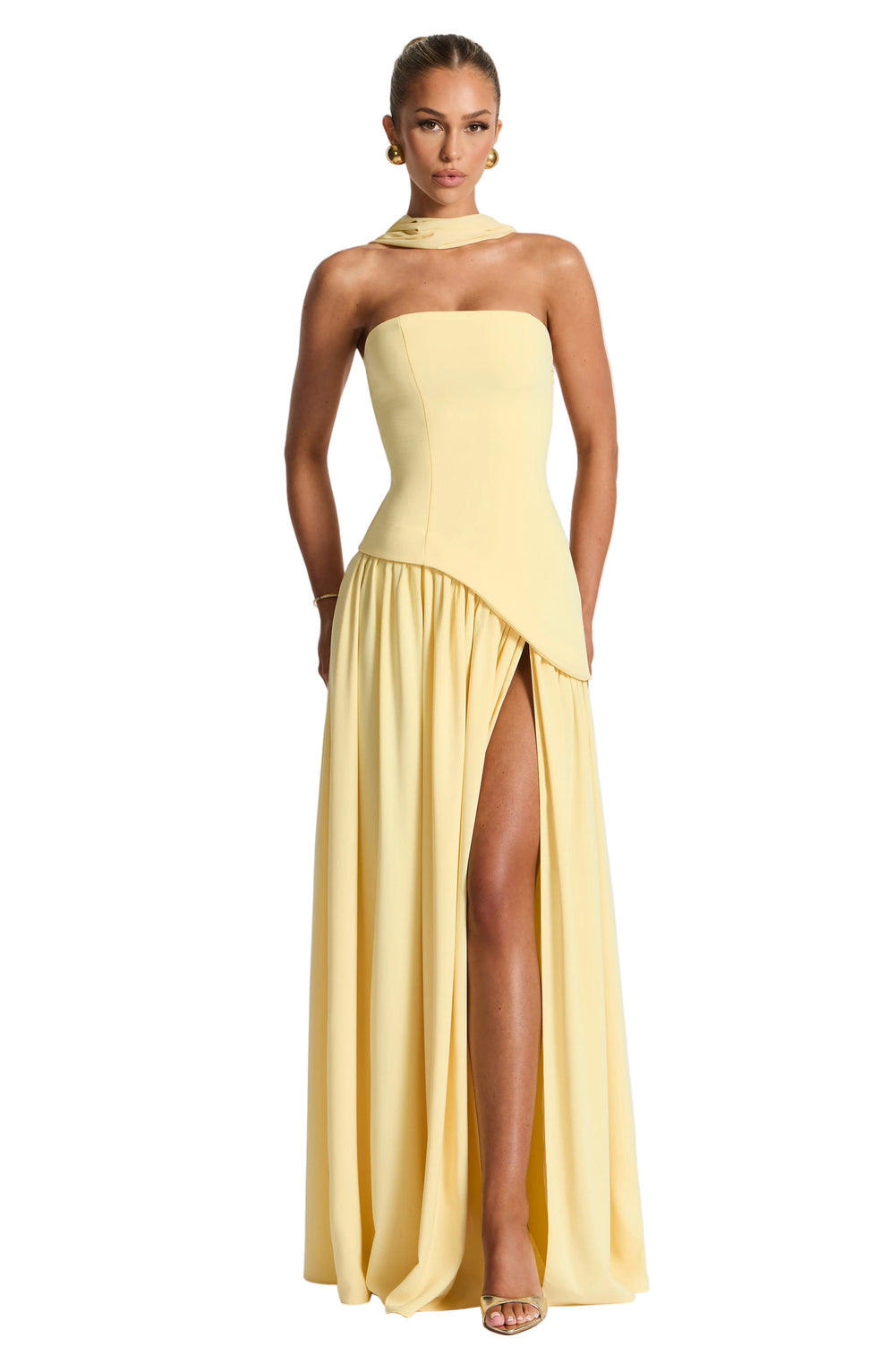 Women's Strapless Halter Maxi Dress with High Slit-1