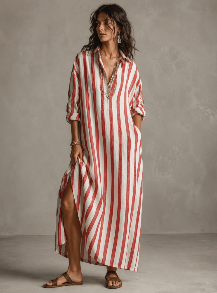 Women's Long Sleeve Striped Maxi Dress