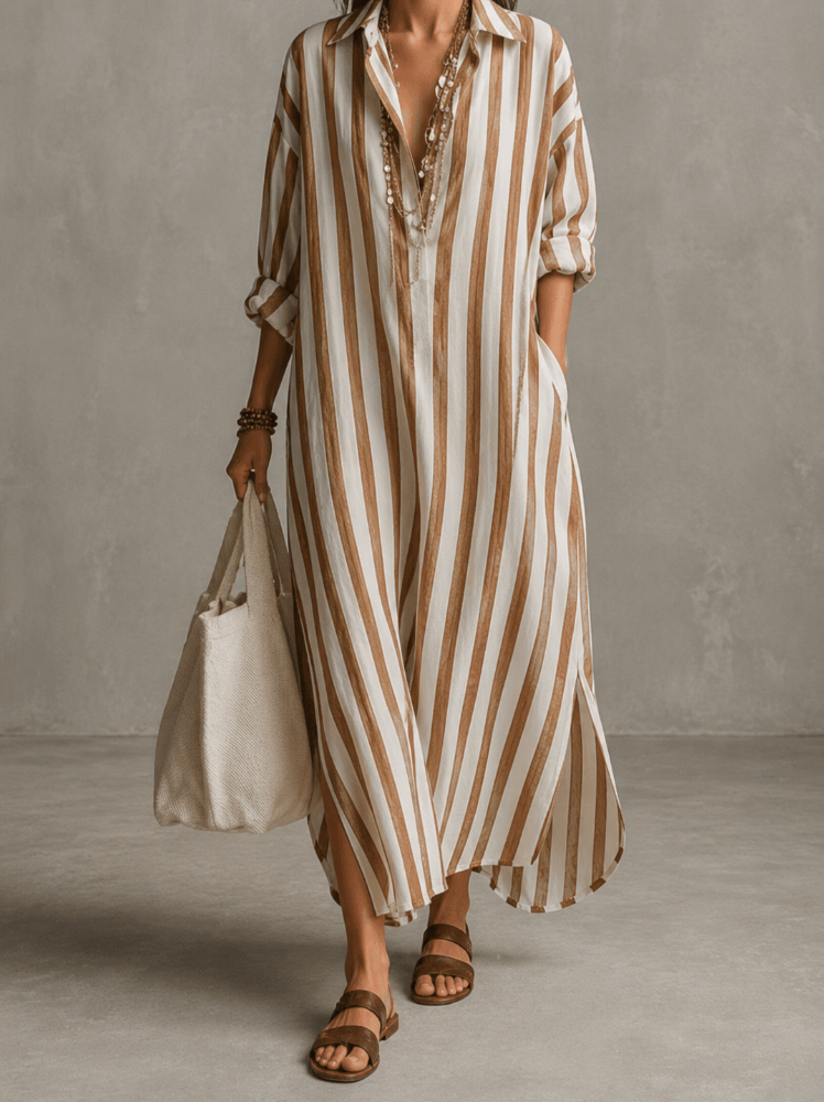 Women's Long Sleeve Striped Maxi Dress