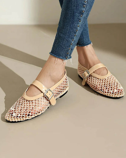 Women's Mesh Mary Jane Flat with Buckle Strap-12