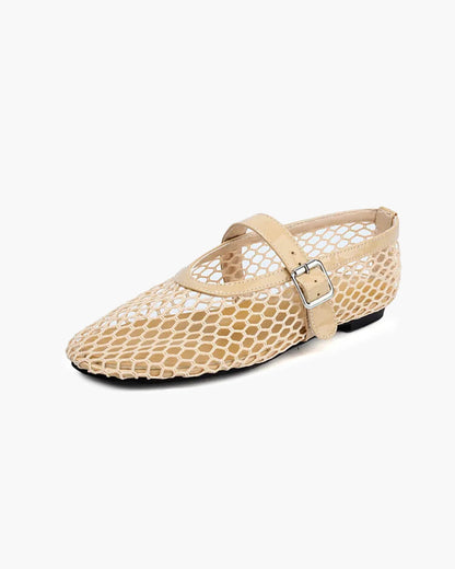 Women's Mesh Mary Jane Flat with Buckle Strap-9