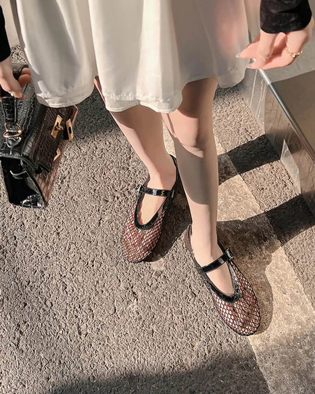 Women's Mesh Mary Jane Flat with Buckle Strap-7