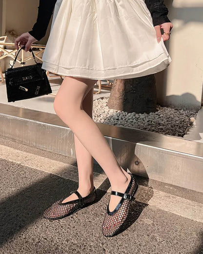 Women's Mesh Mary Jane Flat with Buckle Strap-8