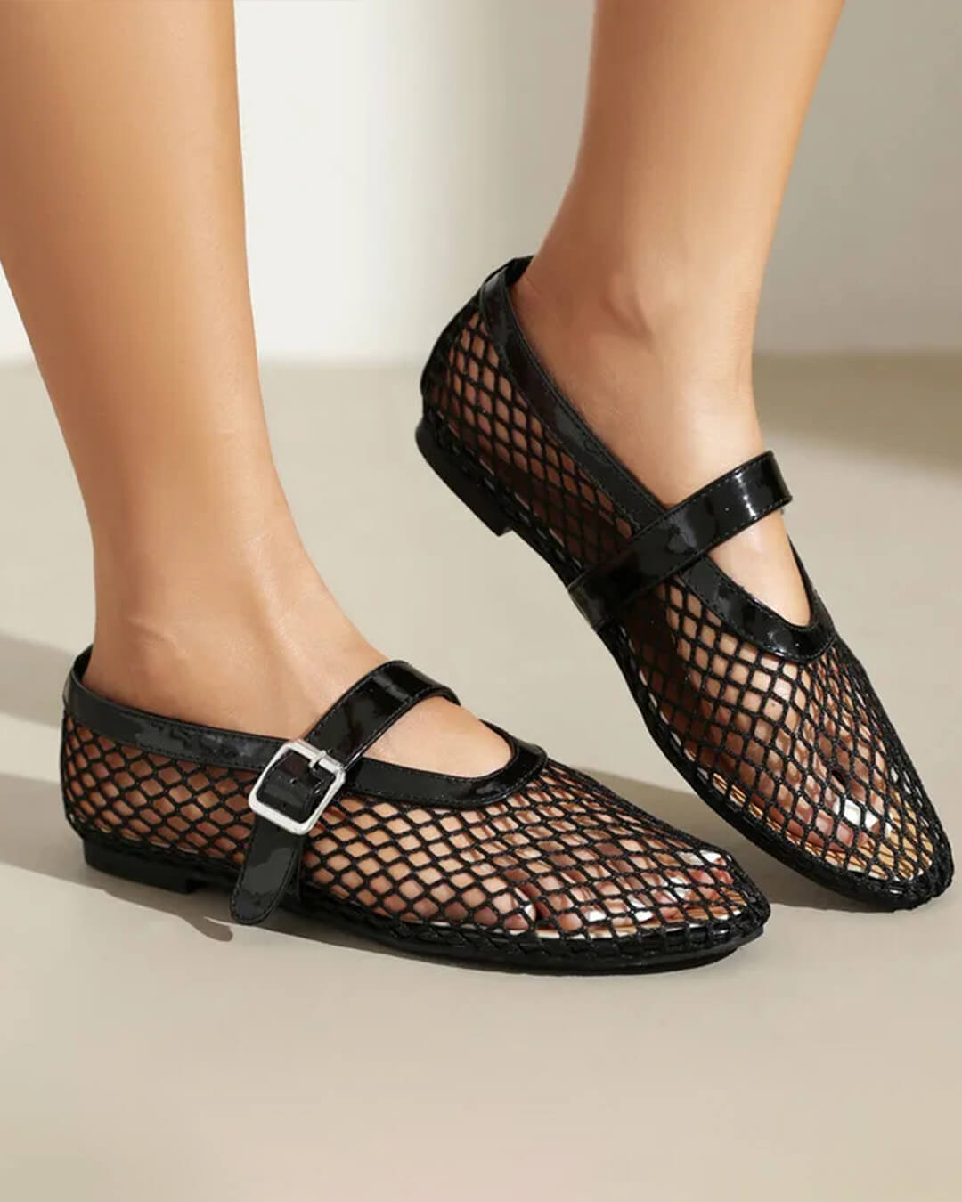 Women's Mesh Mary Jane Flat with Buckle Strap-1