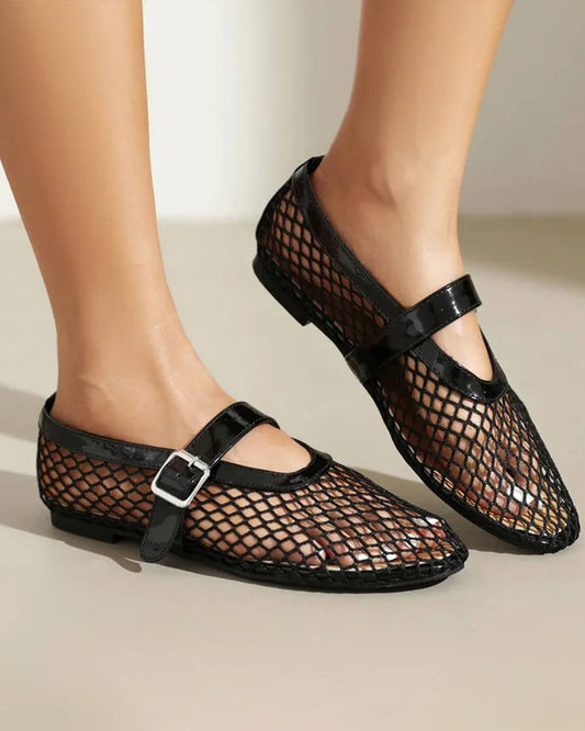 Women's Mesh Mary Jane Flat with Buckle Strap-1