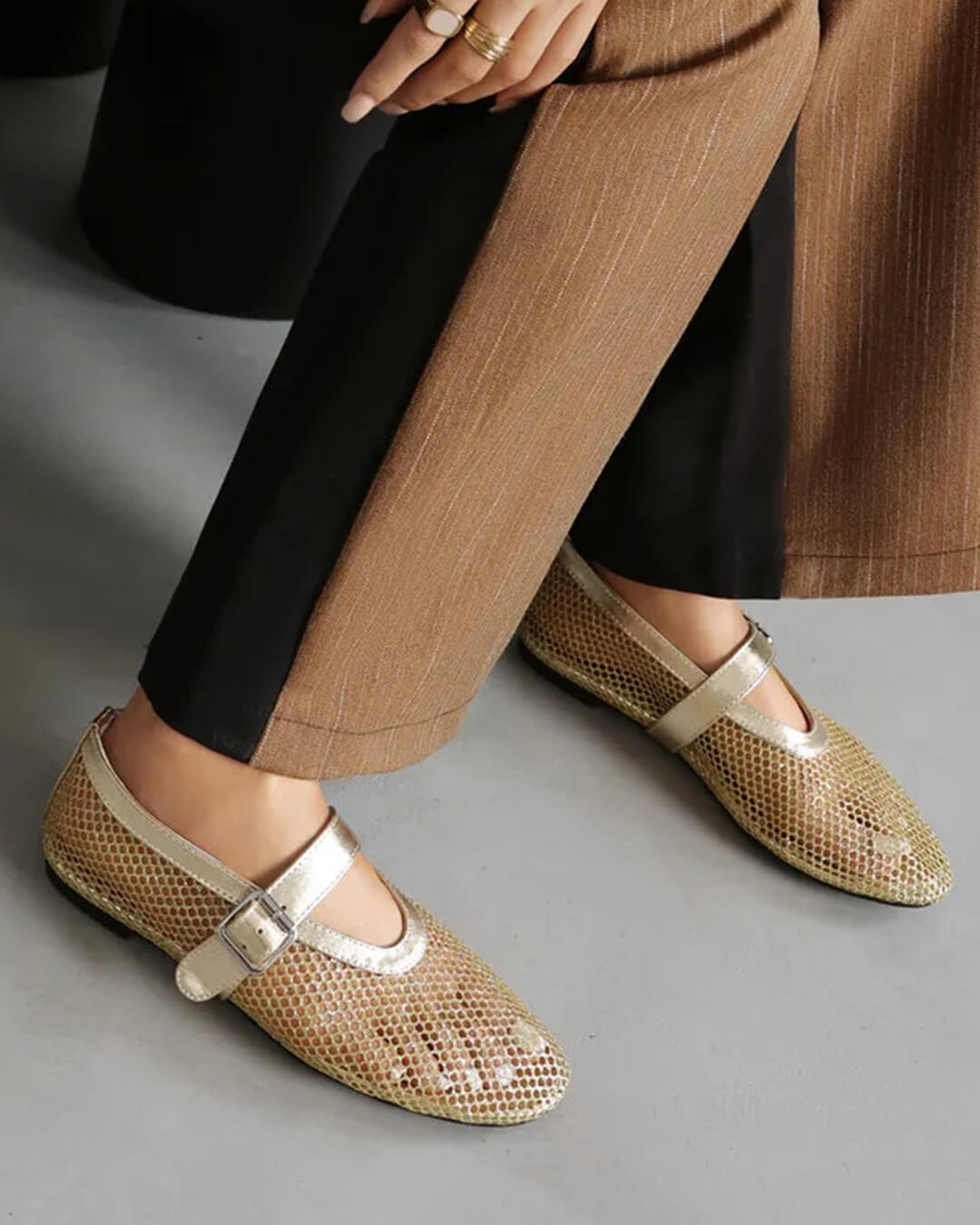 Women's Mesh Mary Jane Flat with Buckle Strap-15