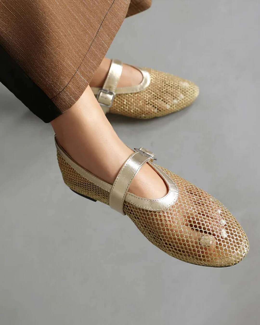 Women's Mesh Mary Jane Flat with Buckle Strap-14