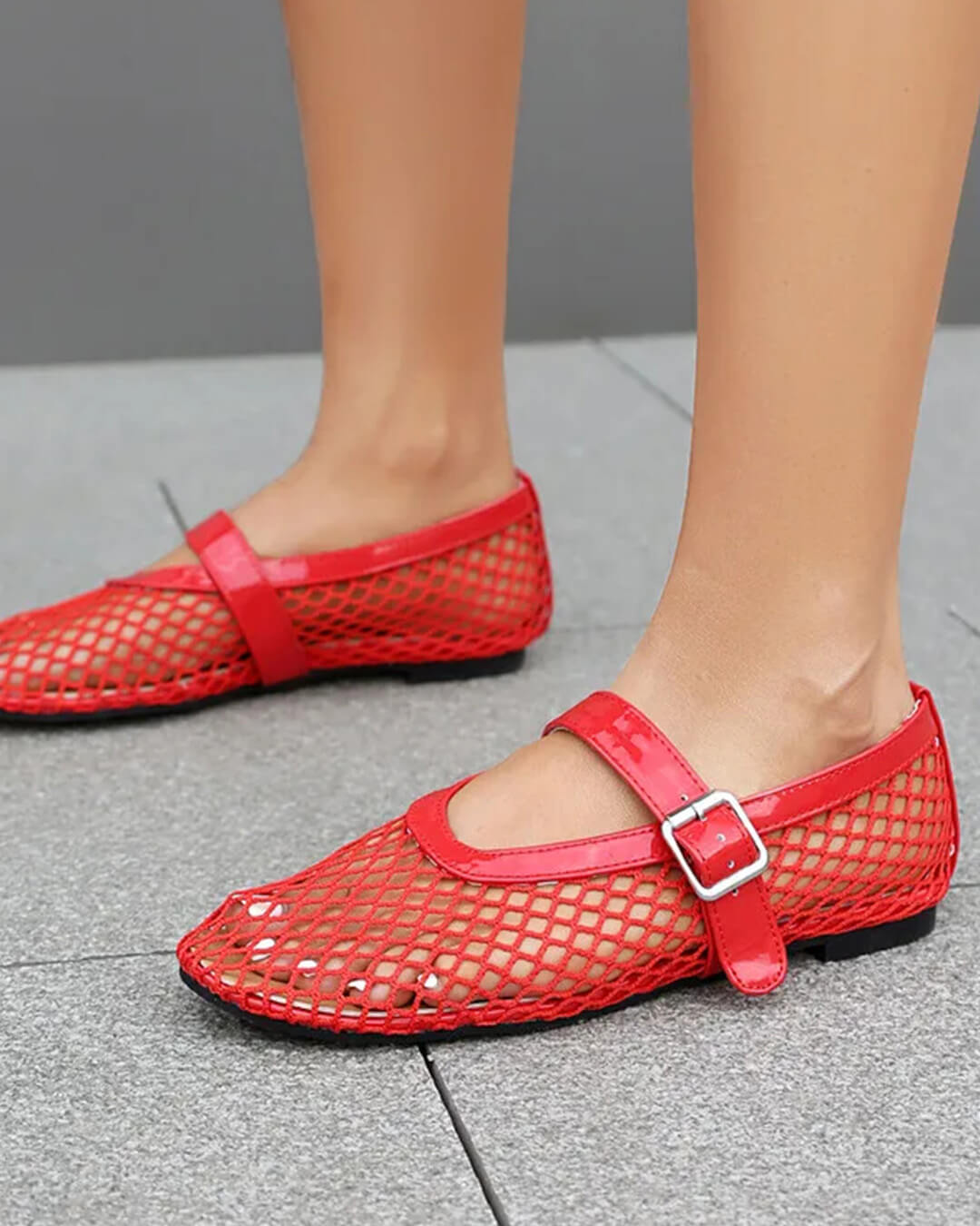 Women's Mesh Mary Jane Flat with Buckle Strap-21