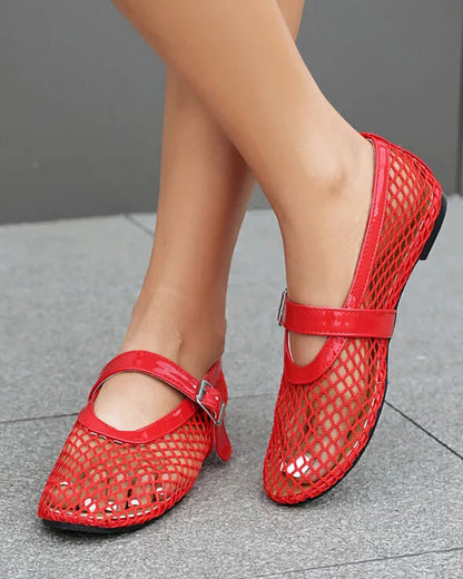 Women's Mesh Mary Jane Flat with Buckle Strap-22