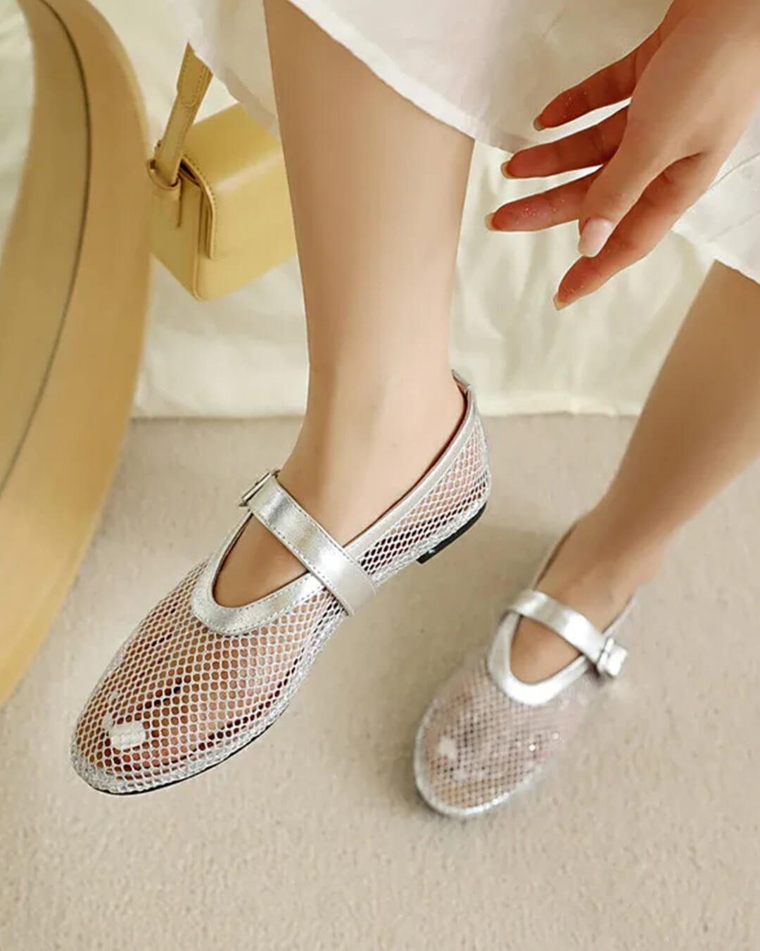 Women's Mesh Mary Jane Flat with Buckle Strap-18