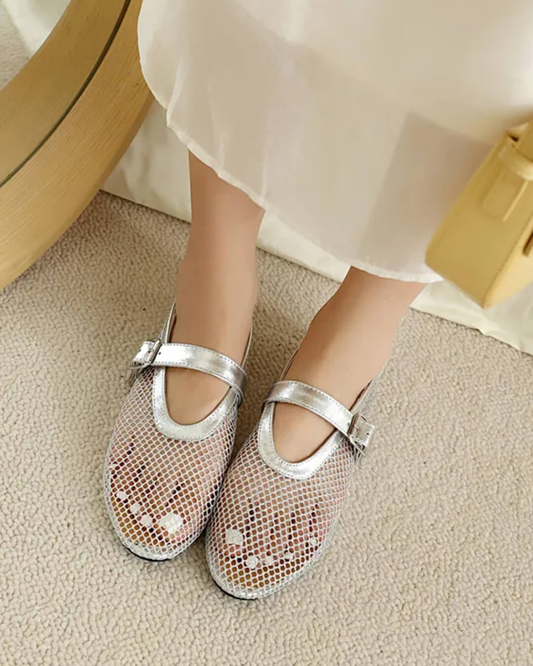 Women's Mesh Mary Jane Flat with Buckle Strap-17