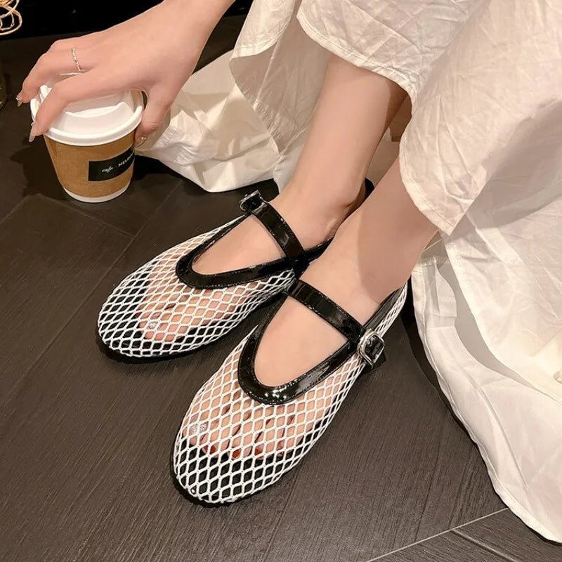 Women's Mesh Mary Jane Flat with Buckle Strap-24