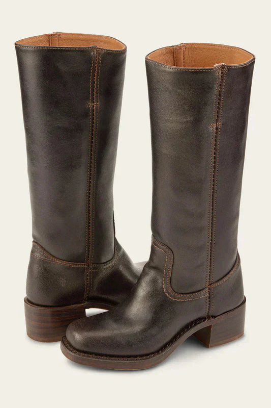 Women's Mid-Calf Boots with Contrast Heel and Stitching-1