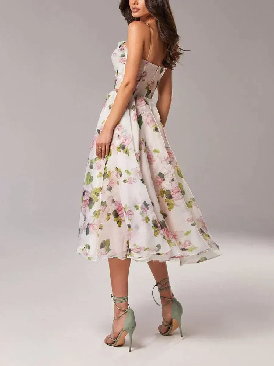 Women's Midi Cocktail Dress With A Bandeau Neckline And Spaghetti Straps-3