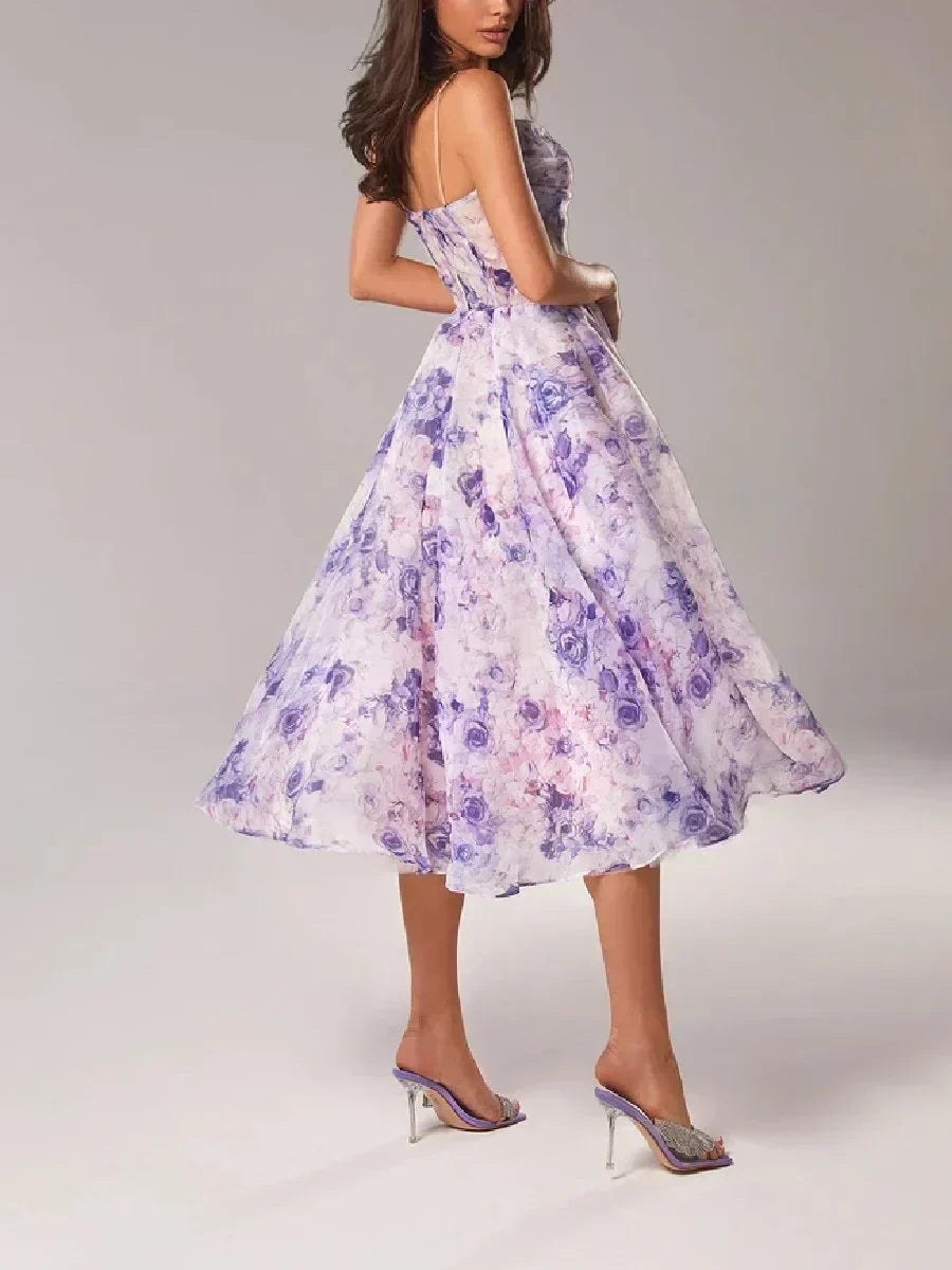 Women's Midi Cocktail Dress With A Bandeau Neckline And Spaghetti Straps-6