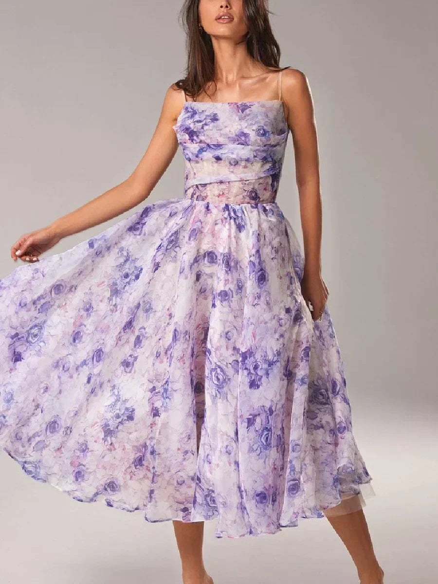 Women's Midi Cocktail Dress With A Bandeau Neckline And Spaghetti Straps-5