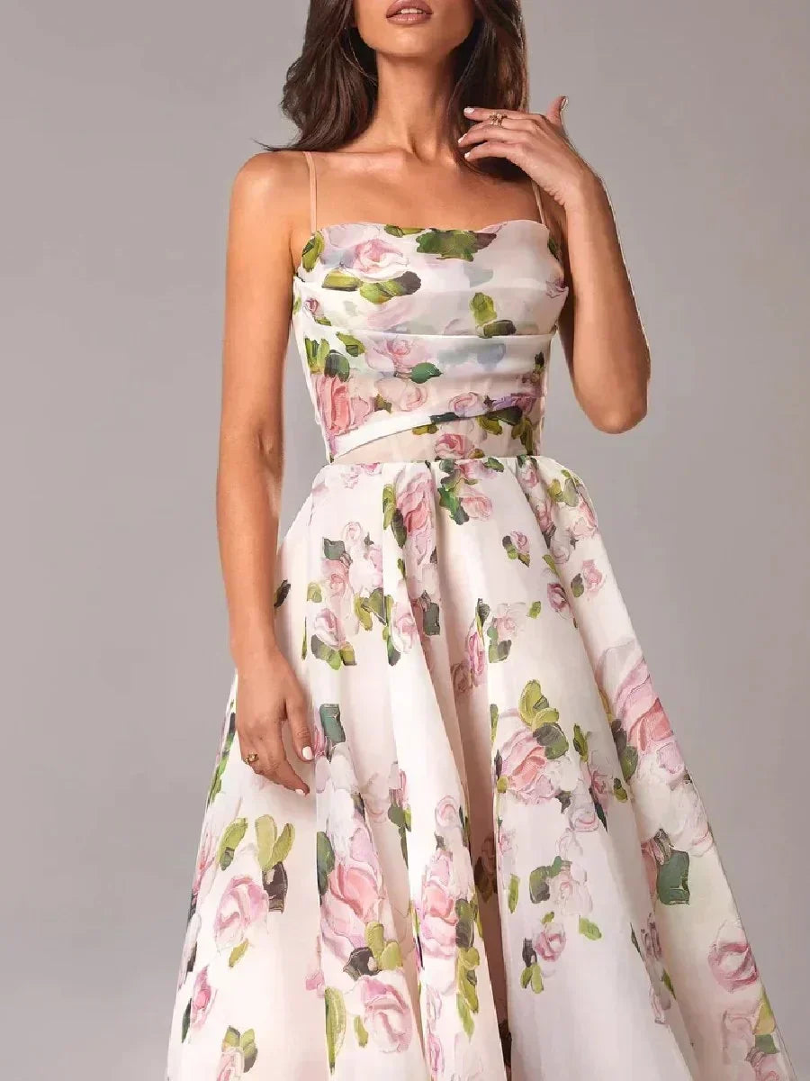 Women's Midi Cocktail Dress With A Bandeau Neckline And Spaghetti Straps-2