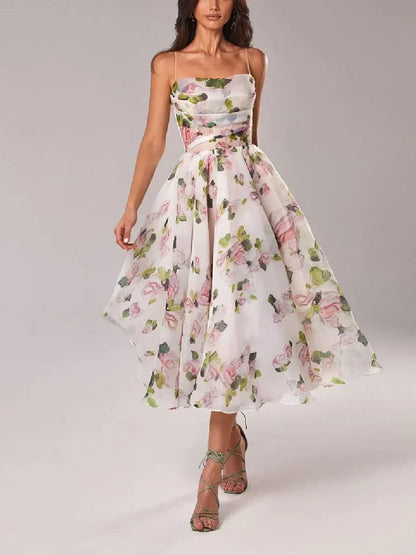 Women's Midi Cocktail Dress With A Bandeau Neckline And Spaghetti Straps-1