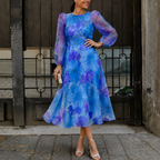Women's Puff Sleeve Floral Midi Dress