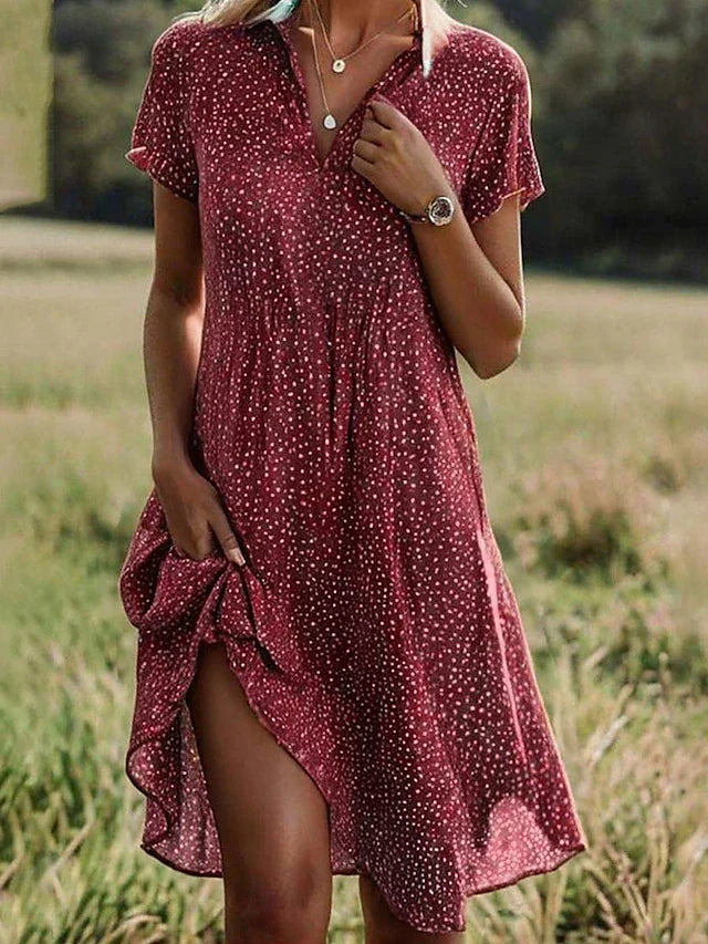 Women's Midi Shirt Dress with Button Front in Red