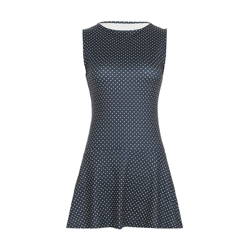 Women's Polka Dot Sleeveless A-Line Mini Dress-8