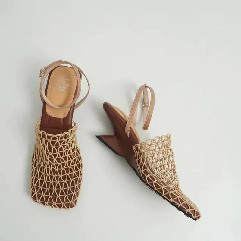 Women's Netted Slingback Wedge Sandal-5