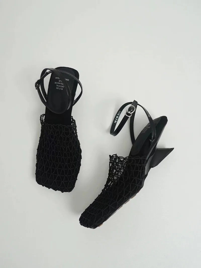 Women's Netted Slingback Wedge Sandal-16