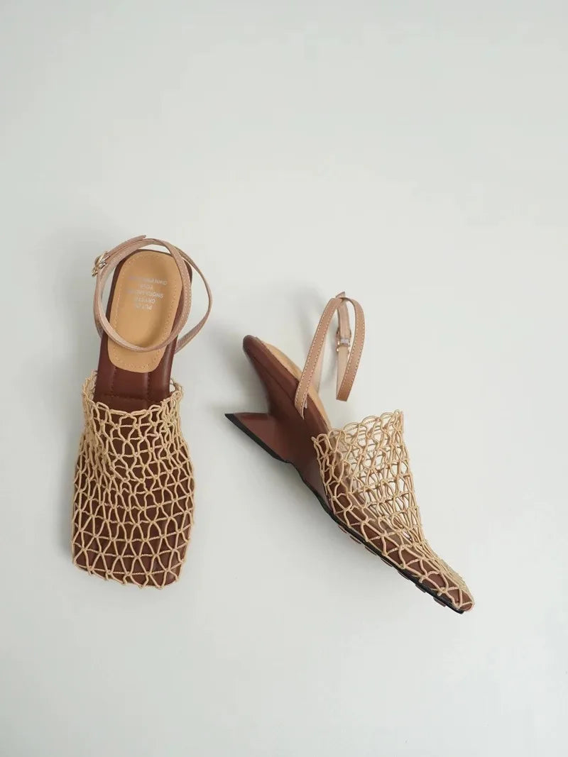 Women's Netted Slingback Wedge Sandal-9