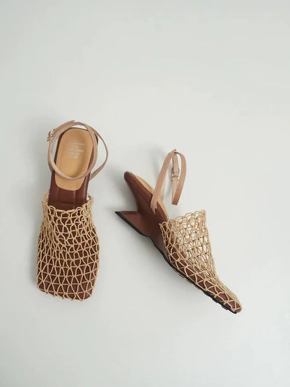 Women's Netted Slingback Wedge Sandal-9