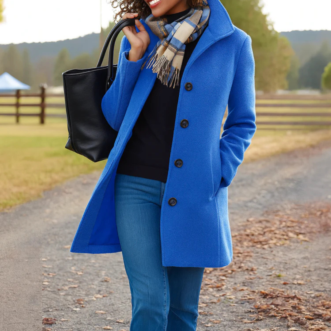 Women's Notch-Collar Single-Breasted Coat - Blue