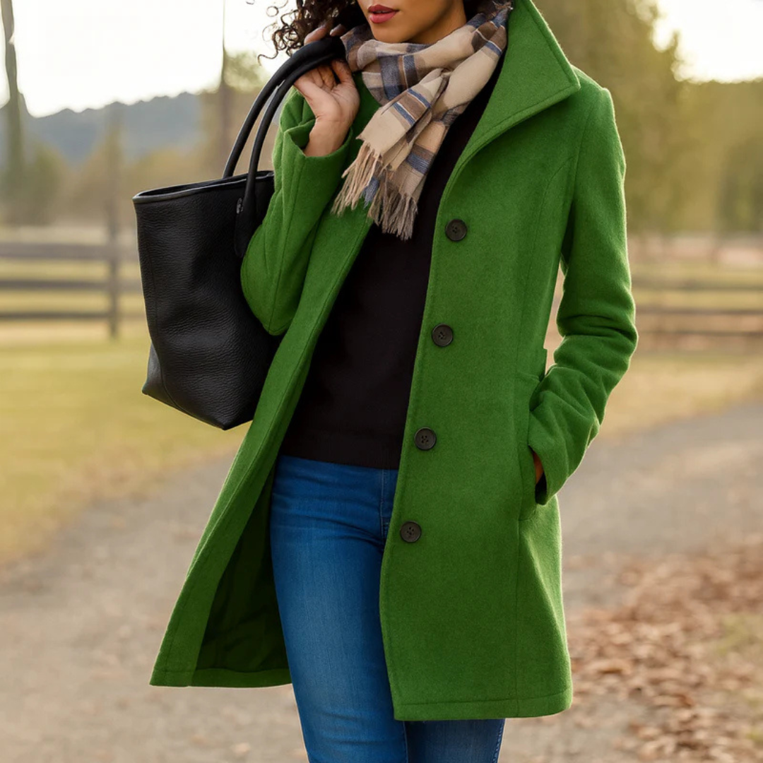 Women's Notch-Collar Single-Breasted Coat - Green