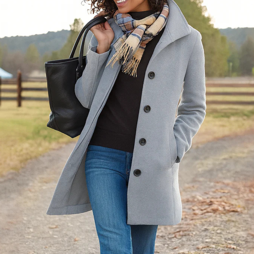 Women's Notch-Collar Single-Breasted Coat - Light Grey
