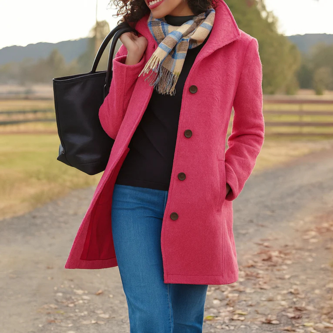 Women's Notch-Collar Single-Breasted Coat - Pink