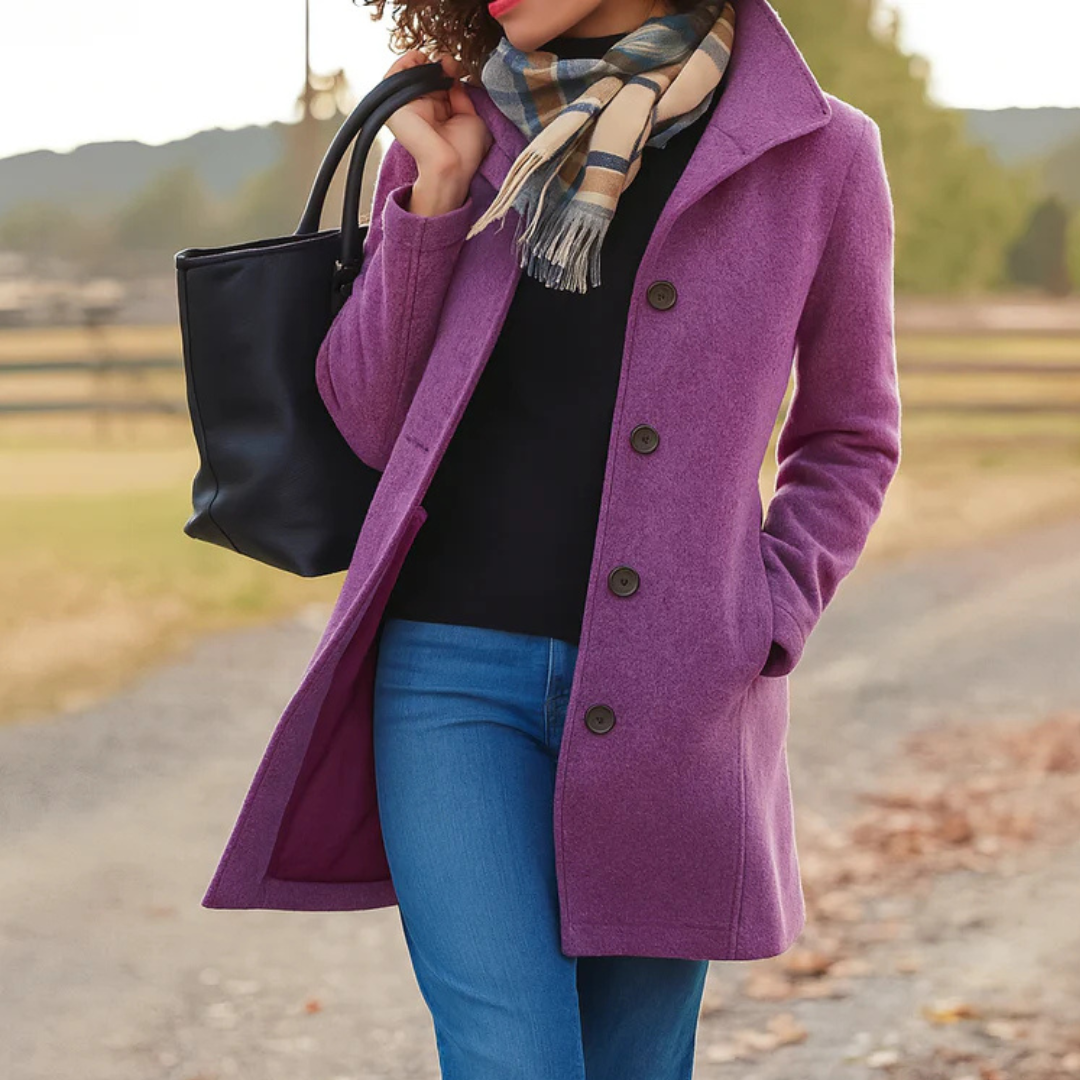 Women's Notch-Collar Single-Breasted Coat - Purple