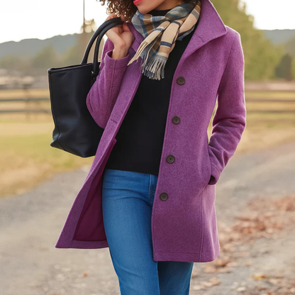 Women's Notch-Collar Single-Breasted Coat - Purple