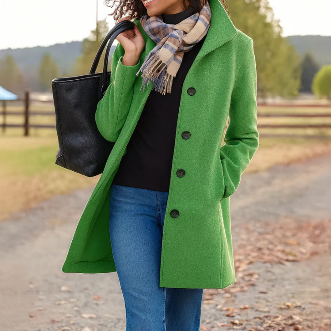 Women's Notch-Collar Single-Breasted Coat - Sage Green