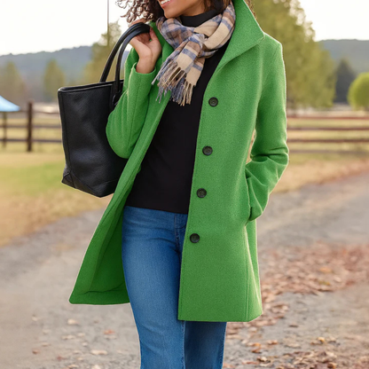 Women's Notch-Collar Single-Breasted Coat - Sage Green