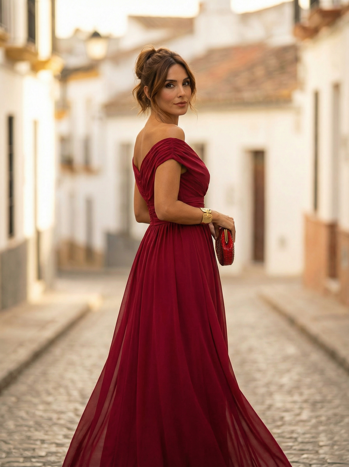 Women's Off-Shoulder Draped Maxi Evening Dress