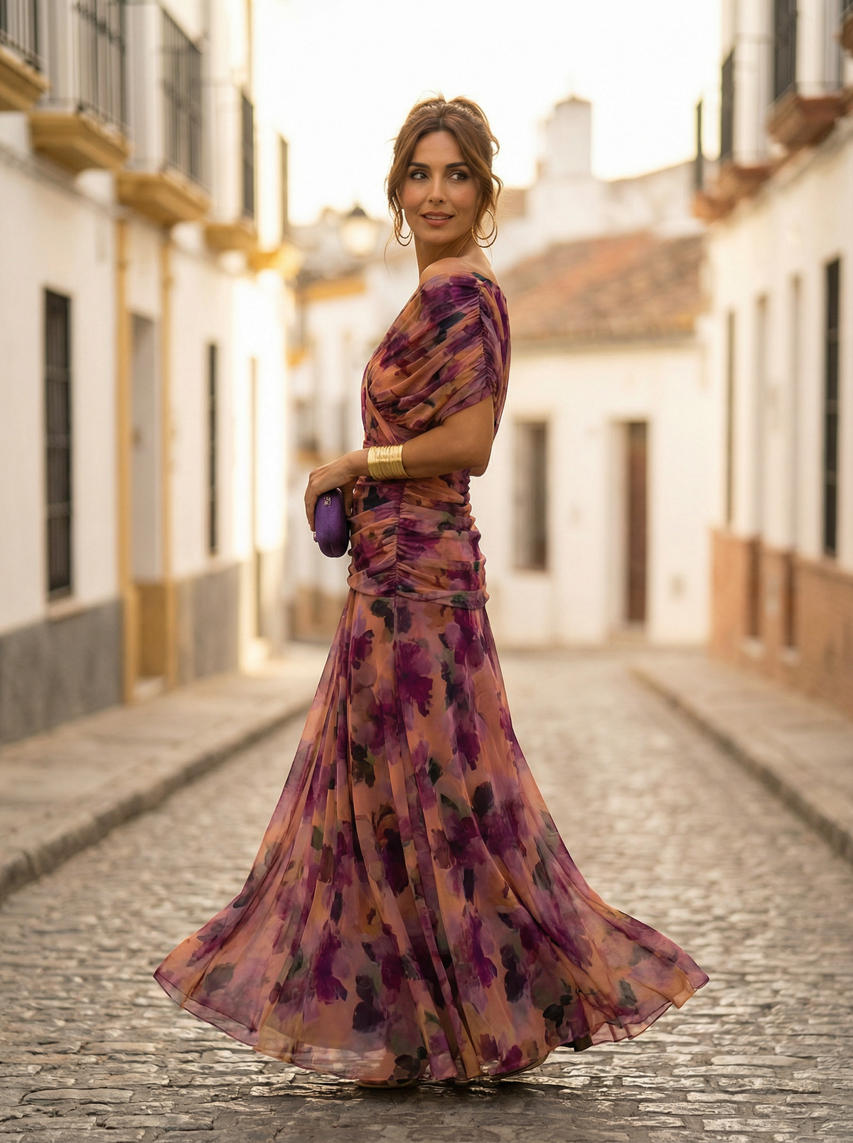 Women's Off-Shoulder Draped Maxi Evening Dress