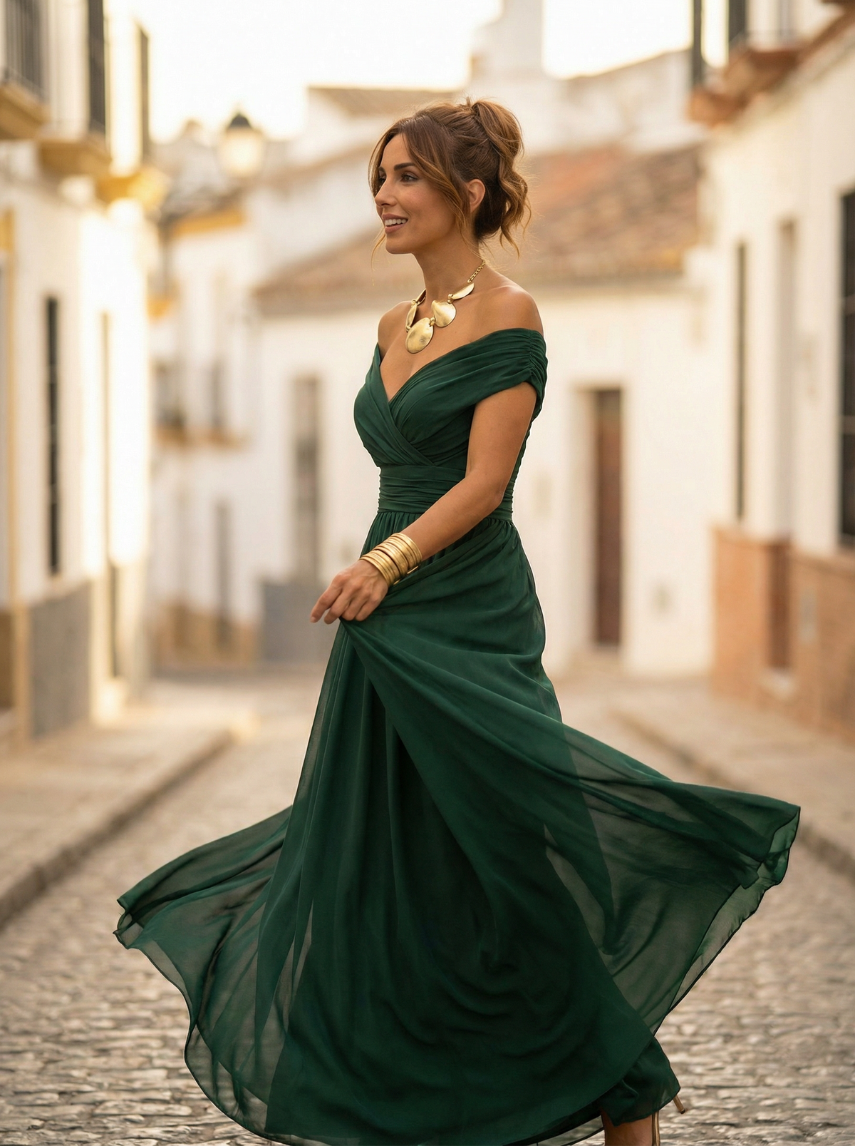 Women's Off-Shoulder Draped Maxi Evening Dress