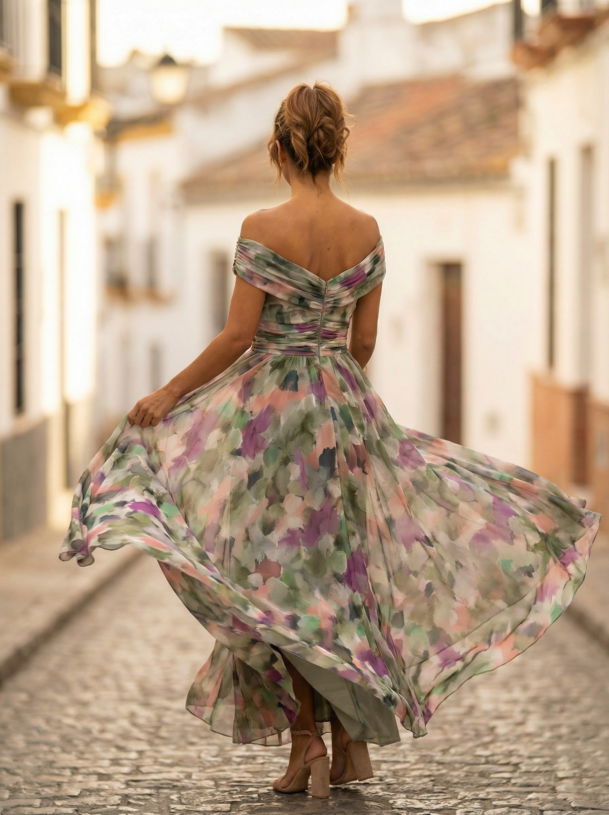 Women's Off-Shoulder Draped Maxi Evening Dress